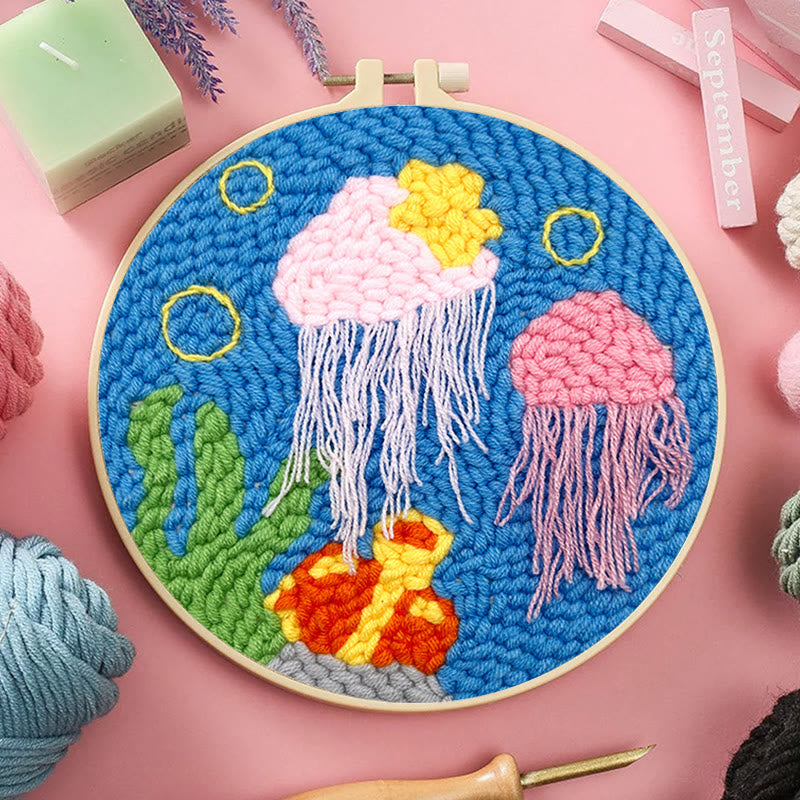 Pink Jellyfish Punch Needle Kit - Diy Decorate Handicraft | Nice Needle Gift For Beginner - image 7