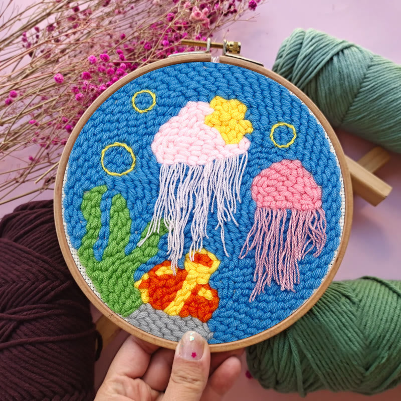 Pink Jellyfish Punch Needle Kit - Diy Decorate Handicraft | Nice Needle Gift For Beginner - image 6