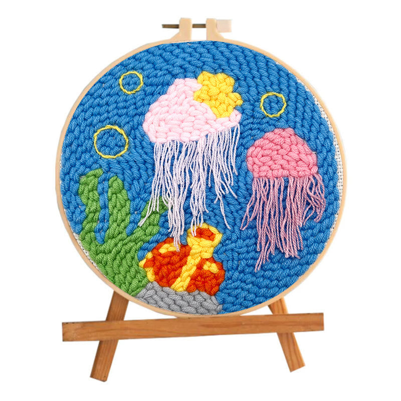 Pink Jellyfish Punch Needle Kit - Diy Decorate Handicraft | Nice Needle Gift For Beginner - image 1