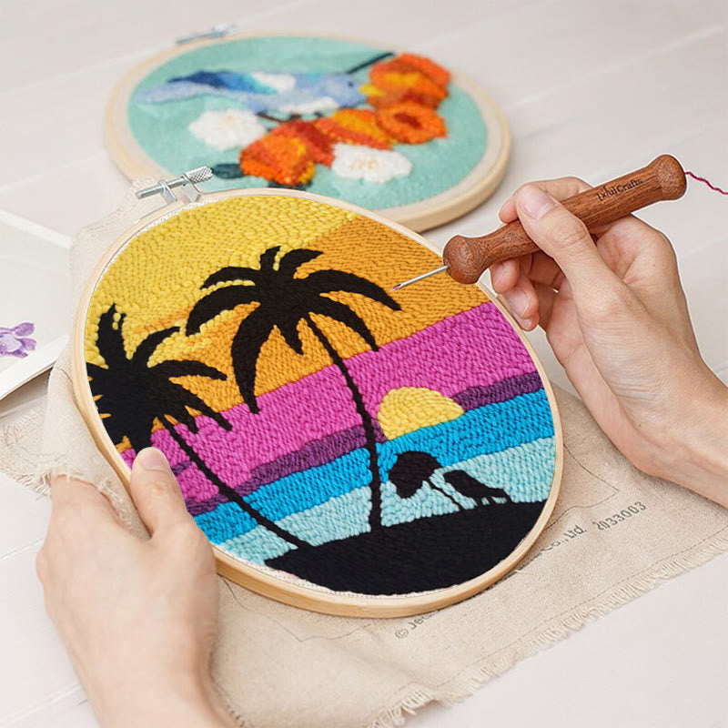 Seaside Coconut Tree Punch Needle Kit -  Beginner Landscape Set  | Needle Craft For Home Decor - image 2