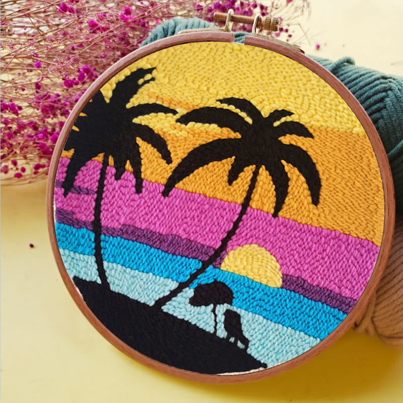 Seaside Coconut Tree Punch Needle Kit -  Beginner Landscape Set  | Needle Craft For Home Decor - image 6