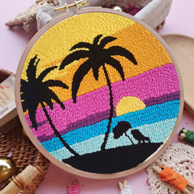 Seaside Coconut Tree Punch Needle Kit -  Beginner Landscape Set  | Needle Craft For Home Decor - image 5