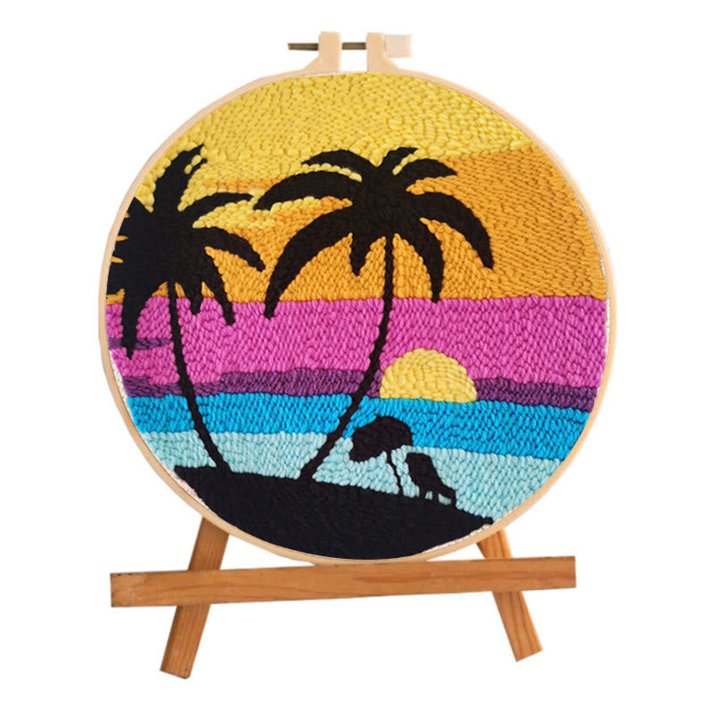 Seaside Coconut Tree Punch Needle Kit -  Beginner Landscape Set  | Needle Craft For Home Decor - image 1