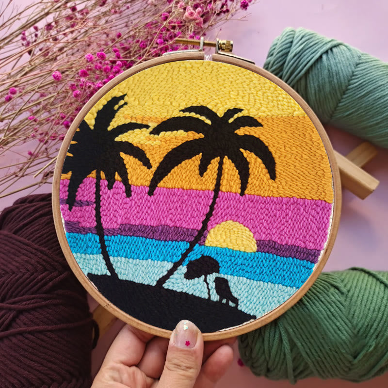 Seaside Coconut Tree Punch Needle Kit -  Beginner Landscape Set  | Needle Craft For Home Decor - image 3
