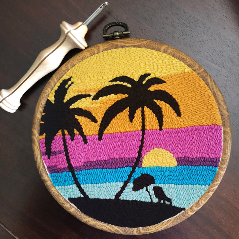 Seaside Coconut Tree Punch Needle Kit -  Beginner Landscape Set  | Needle Craft For Home Decor - image 8