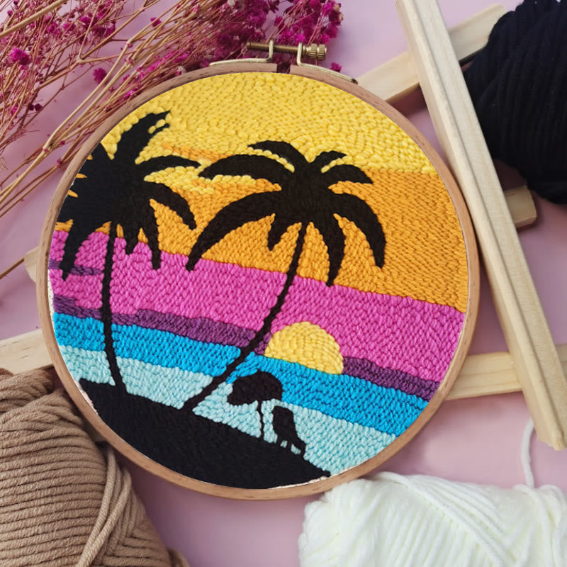 Seaside Coconut Tree Punch Needle Kit -  Beginner Landscape Set  | Needle Craft For Home Decor - image 9