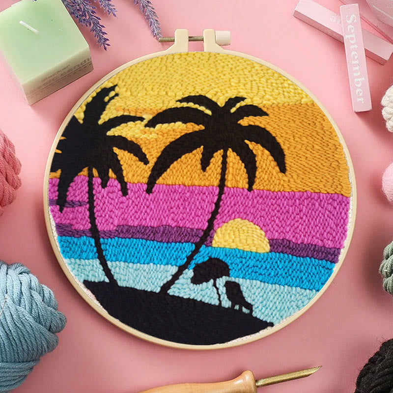 Seaside Coconut Tree Punch Needle Kit -  Beginner Landscape Set  | Needle Craft For Home Decor - image 4