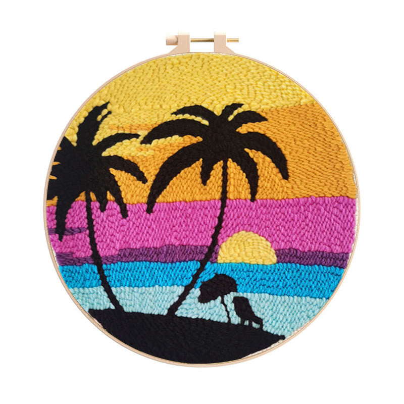 Seaside Coconut Tree Punch Needle Kit -  Beginner Landscape Set  | Needle Craft For Home Decor - Seaside Coconut Tree Punch Needle Kit - image 0