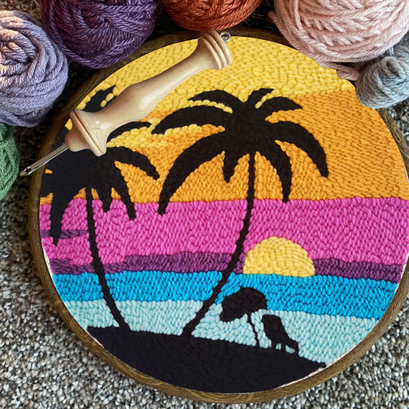 Seaside Coconut Tree Punch Needle Kit -  Beginner Landscape Set  | Needle Craft For Home Decor - image 7