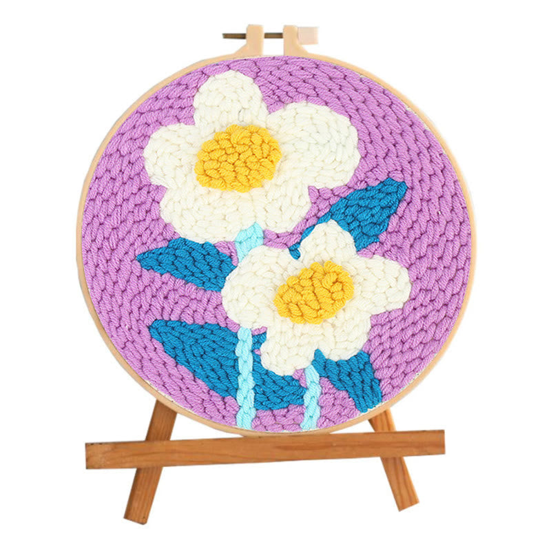  White Flowers Punch Needle Kit - Diy Handmade Craft | Gifts For Flower Lovers - image 1