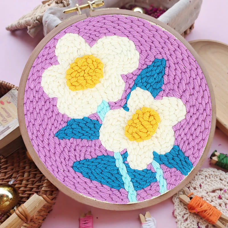  White Flowers Punch Needle Kit - Diy Handmade Craft | Gifts For Flower Lovers - image 2