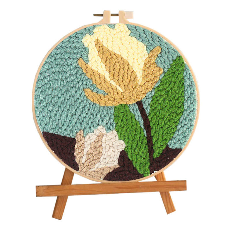 Yellow Flower Punch Needle Kit - Diy Craft Hoop | Exquisite Gift For Beginners - image 1