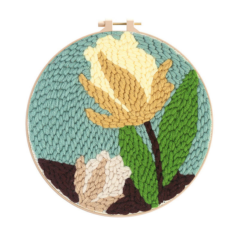 Yellow Flower Punch Needle Kit - Diy Craft Hoop | Exquisite Gift For Beginners - Yellow Flower Punch Needle Kit - image 0