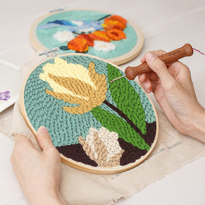 Yellow Flower Punch Needle Kit - Diy Craft Hoop | Exquisite Gift For Beginners - image 2
