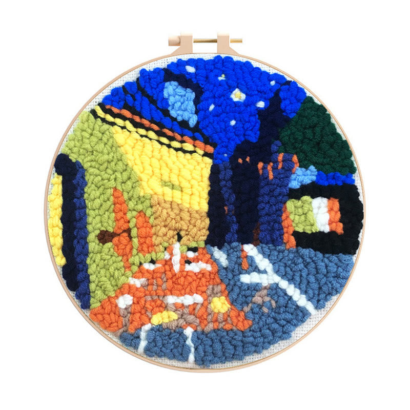 Night Street Punch Needle Kit -  Easy Needlework For Beginner | Diy Hanging Decor - Night Street Punch Needle Kit - image 0