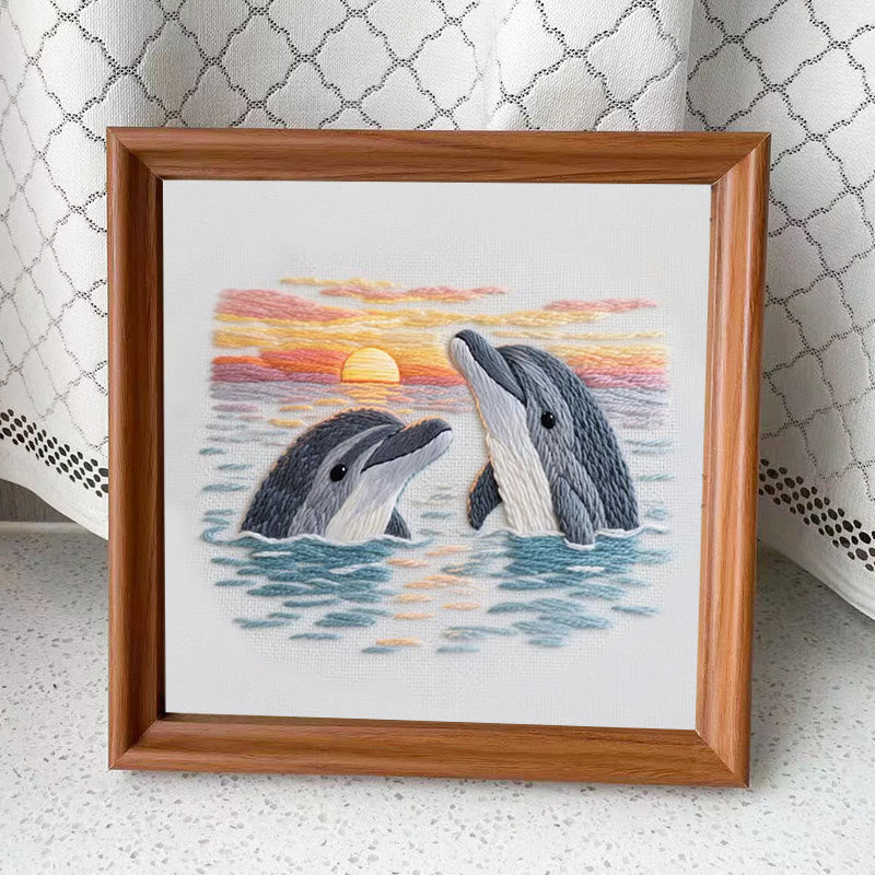 Rubbyoo Embroidery Kit - Cute Dolphins | Wall Hanging Decoration - Embroidery Kit Plus An Extra Frame - image 9