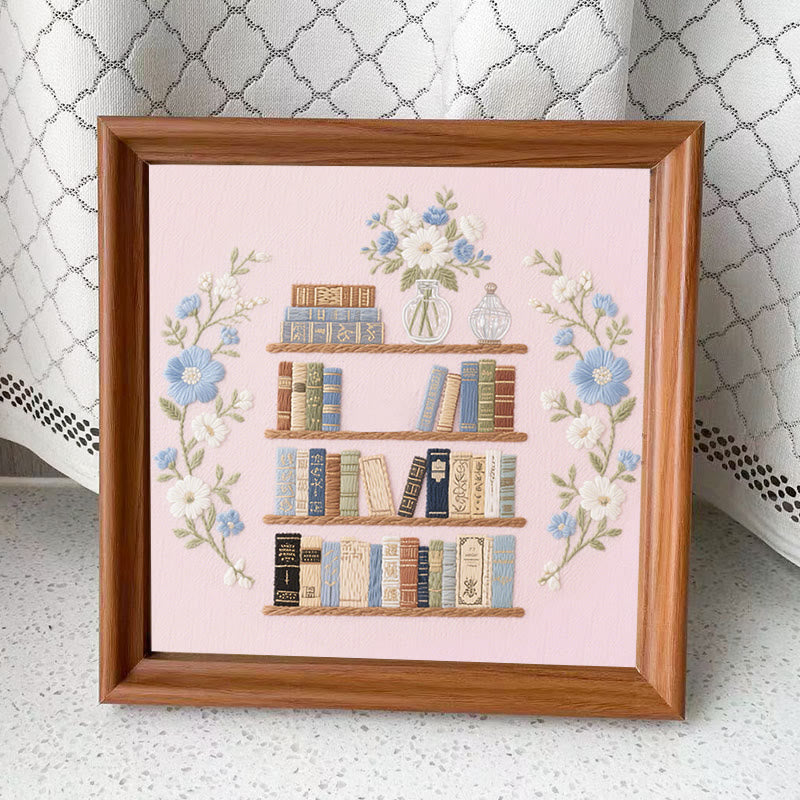 Rubbyoo Embroidery Kit - Bookshelf With Flowers | Book Lover Gift - Embroidery Kit Plus An Extra Frame - image 9