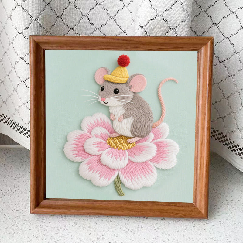 Rubbyoo Embroidery Kit - Lotus Little Mouse | Adorable Animal Needlework  - Embroidery Kit Plus An Extra Frame - image 9
