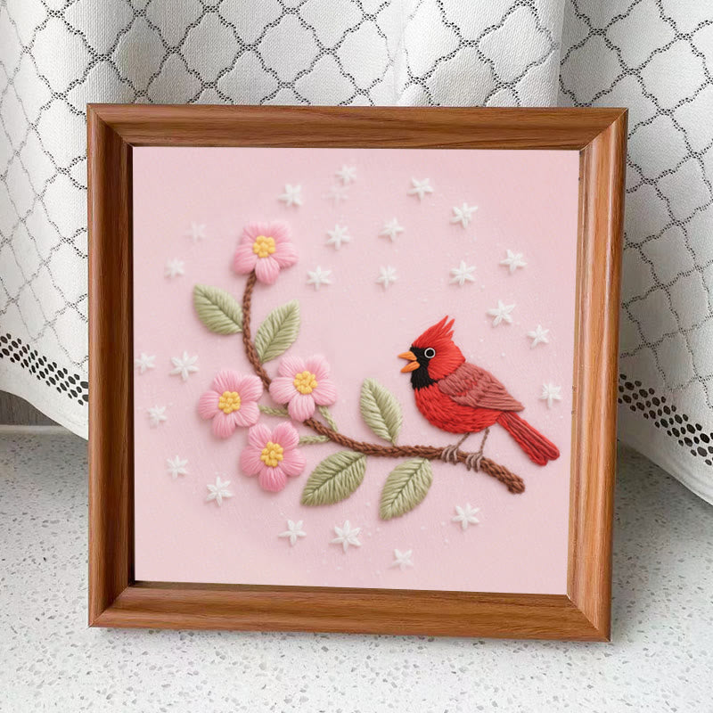 Rubbyoo Embroidery Kit - Little Cardinal With Pink Flowers | Diy Fantasy Sewing Craft  - Embroidery Kit Plus An Extra Frame - image 9