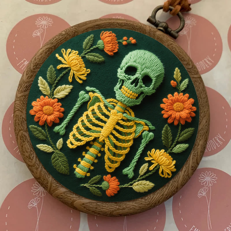 Rubbyoo Embroidery Kit - Skeleton With Flowers | Beginners Handmade Crafts - image 4
