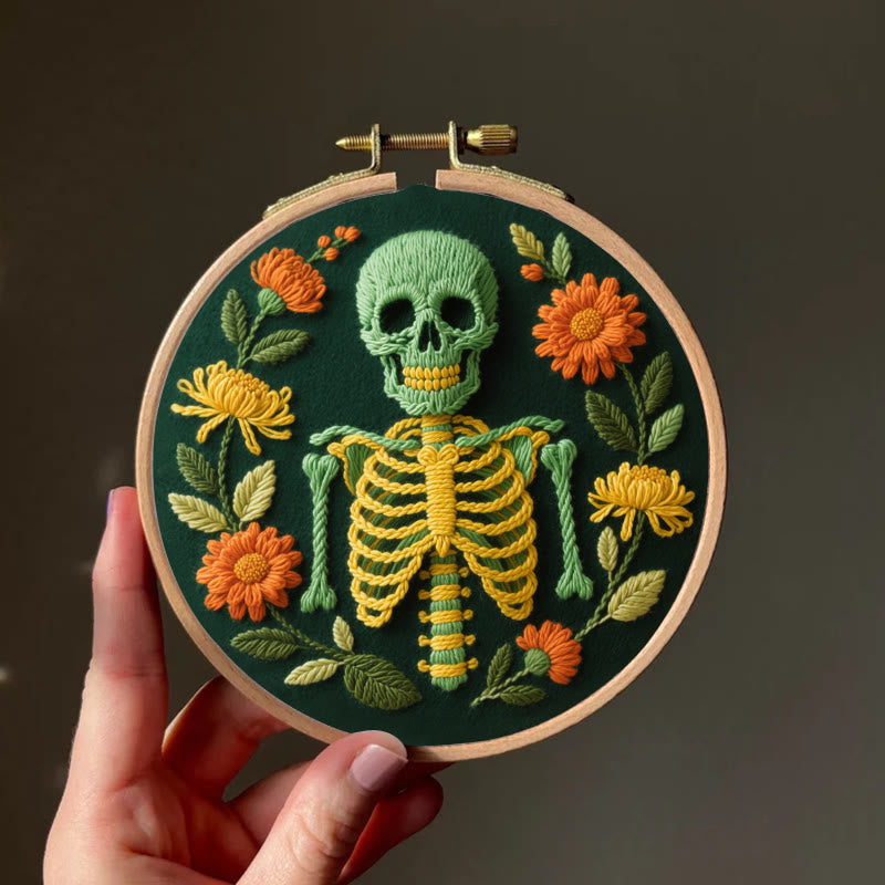 Rubbyoo Embroidery Kit - Skeleton With Flowers | Beginners Handmade Crafts - image 3