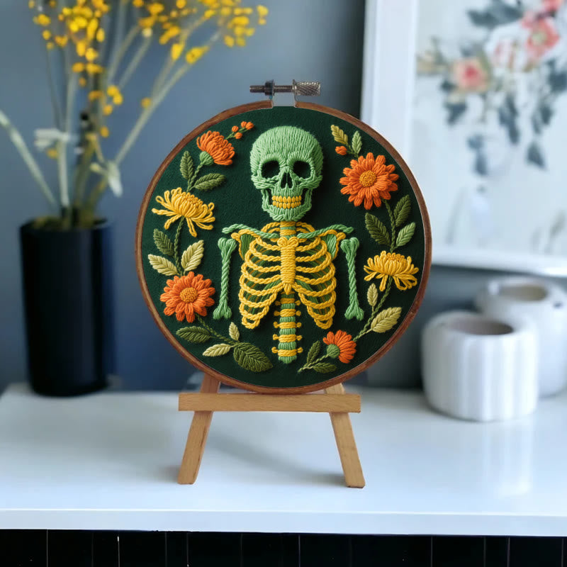 Rubbyoo Embroidery Kit - Skeleton With Flowers | Beginners Handmade Crafts - image 8