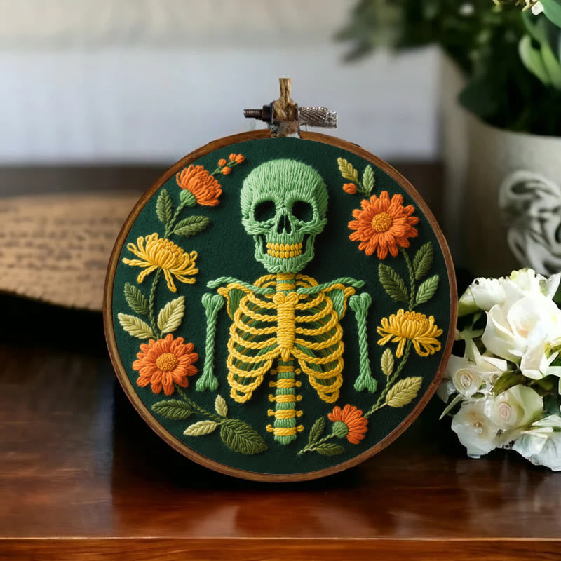 Rubbyoo Embroidery Kit - Skeleton With Flowers | Beginners Handmade Crafts - image 5