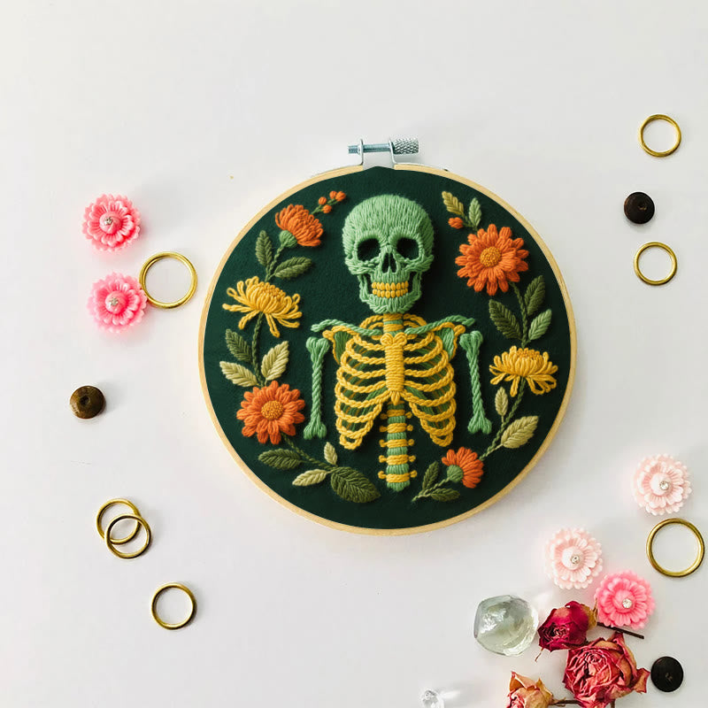 Rubbyoo Embroidery Kit - Skeleton With Flowers | Beginners Handmade Crafts - image 2