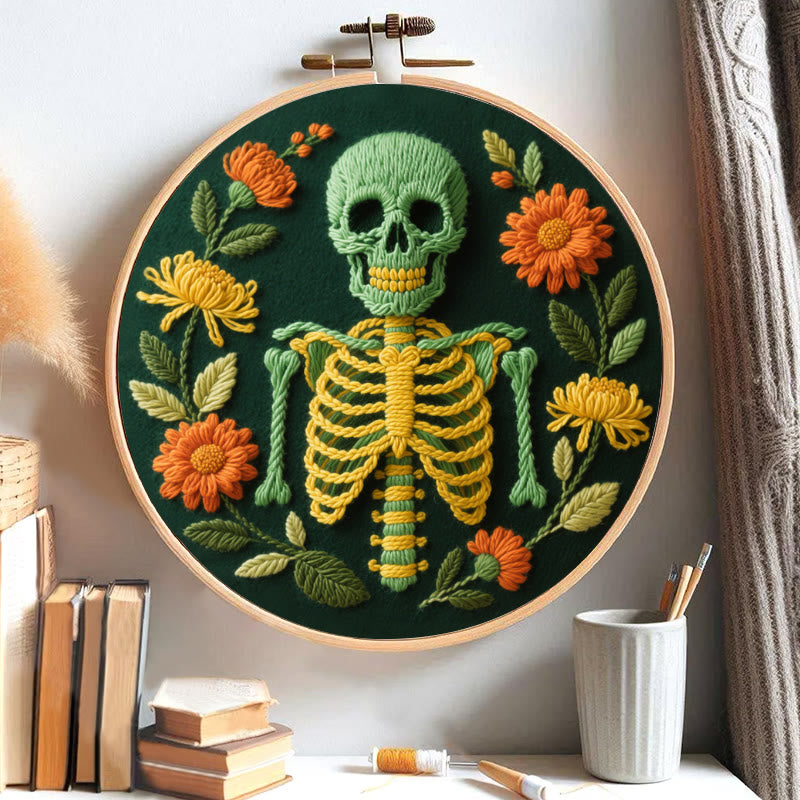 Rubbyoo Embroidery Kit - Skeleton With Flowers | Beginners Handmade Crafts - image 6