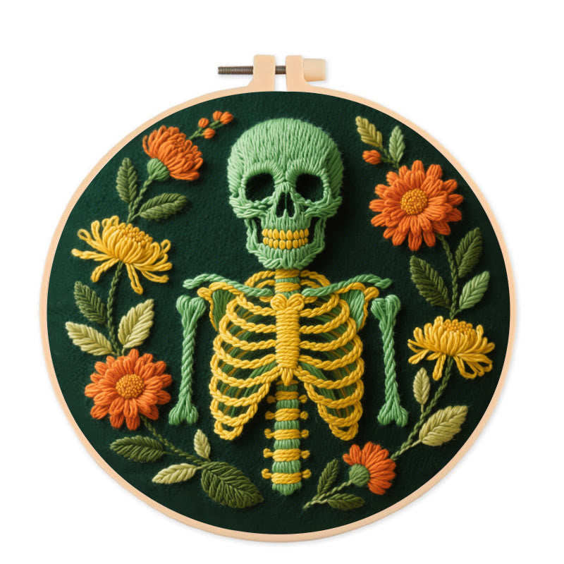 Rubbyoo Embroidery Kit - Skeleton With Flowers | Beginners Handmade Crafts - 20*20cm - image 0
