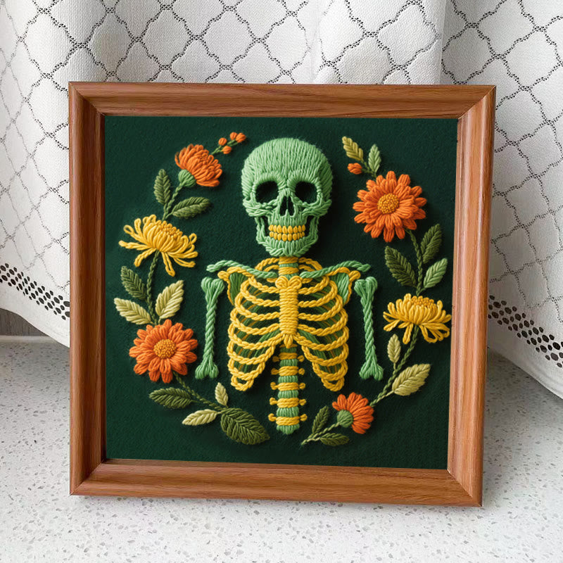 Rubbyoo Embroidery Kit - Skeleton With Flowers | Beginners Handmade Crafts - Embroidery Kit Plus An Extra Frame - image 9