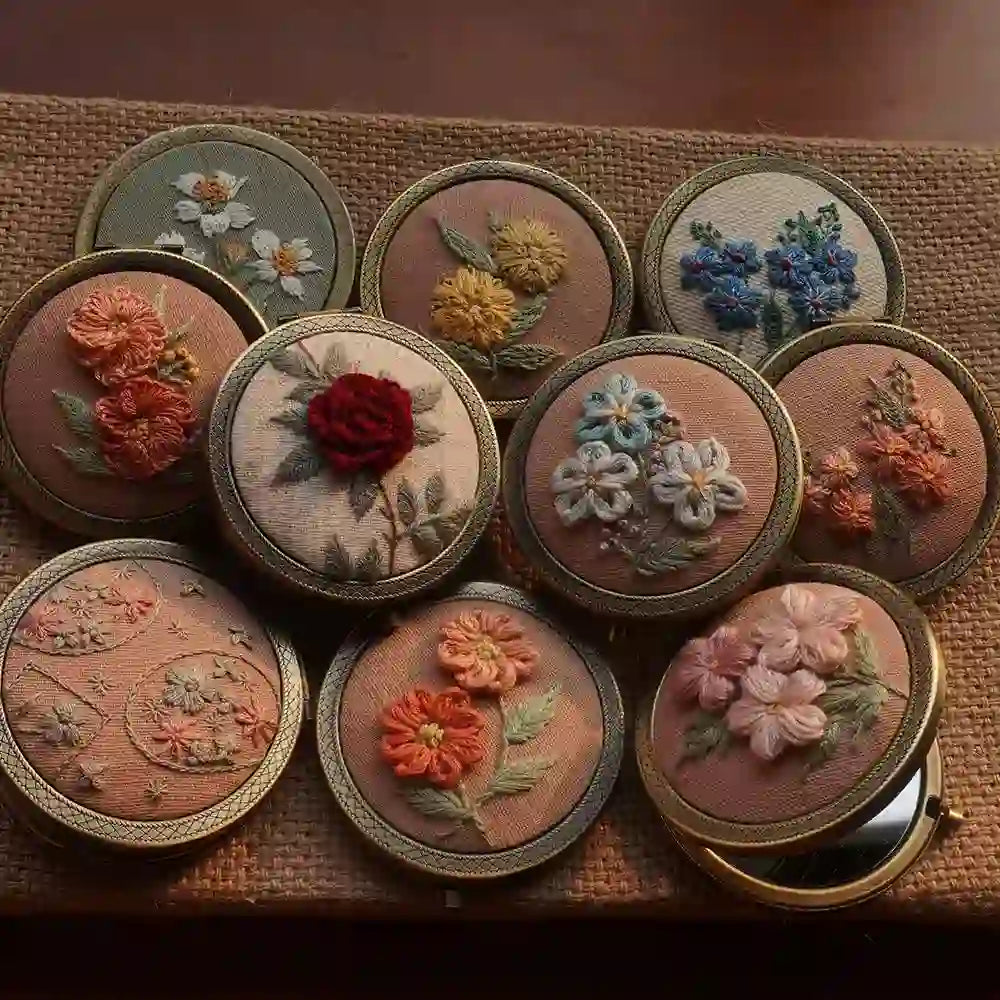 Embroidery Foldable Mirror Kit  | Portable Makeup Mirror |  Unique Handmade Craft  - image 0