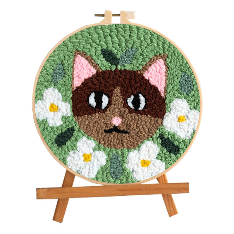 Floral Cat Punch Needle Kit - Diy Basic Needlework |  Creative Gift For Kids - image 1