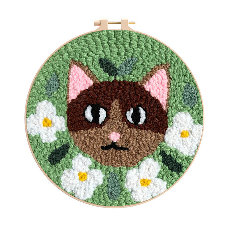 Floral Cat Punch Needle Kit - Diy Basic Needlework |  Creative Gift For Kids - Floral Cat Punch Needle Kit - image 0
