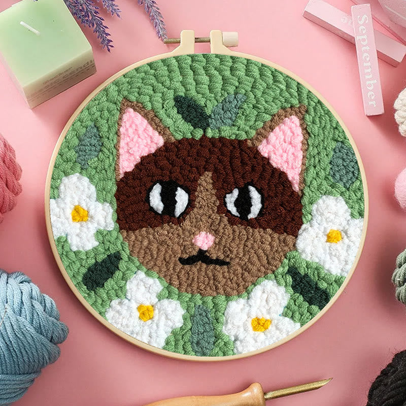 Floral Cat Punch Needle Kit - Diy Basic Needlework |  Creative Gift For Kids - image 5