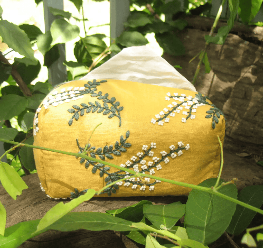 Embroidery Tissue Cover Kit | Perfect Diy Crafts | Stylish Housewarming Gift  - Yellow - image 1