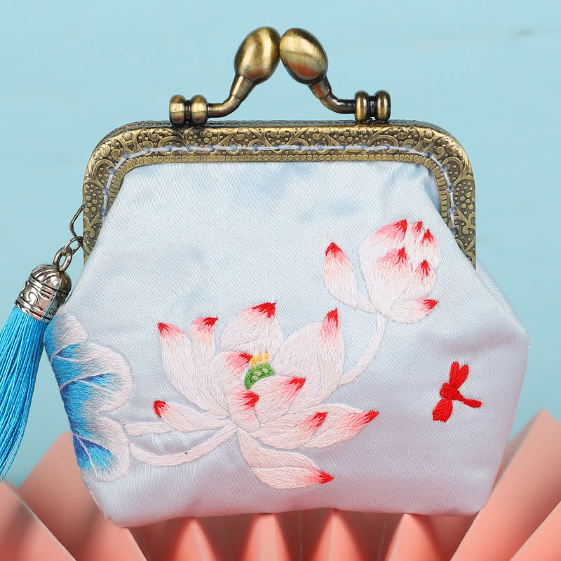 Handmade Mini Lock Coin Purse Kit | Beginners Needlework Sewing | Elegant Gifts For Women - White Lotus  - image 0