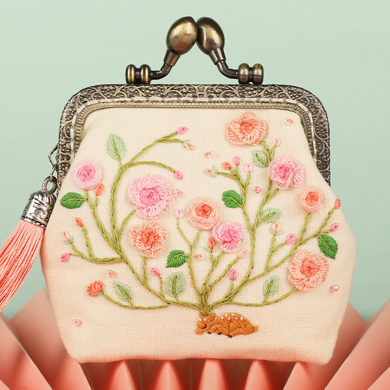 Handmade Mini Lock Coin Purse Kit | Charming Flower Needlework | Prefect Gifts For Mother - Little Pink Flower - image 0