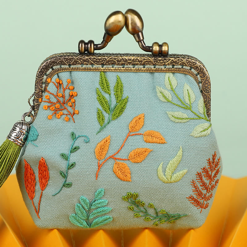 Handmade Mini Lock Coin Purse Kit | Tiny Personalized Handbag | Diy Sewing Gifts - Colored Leaves - image 0