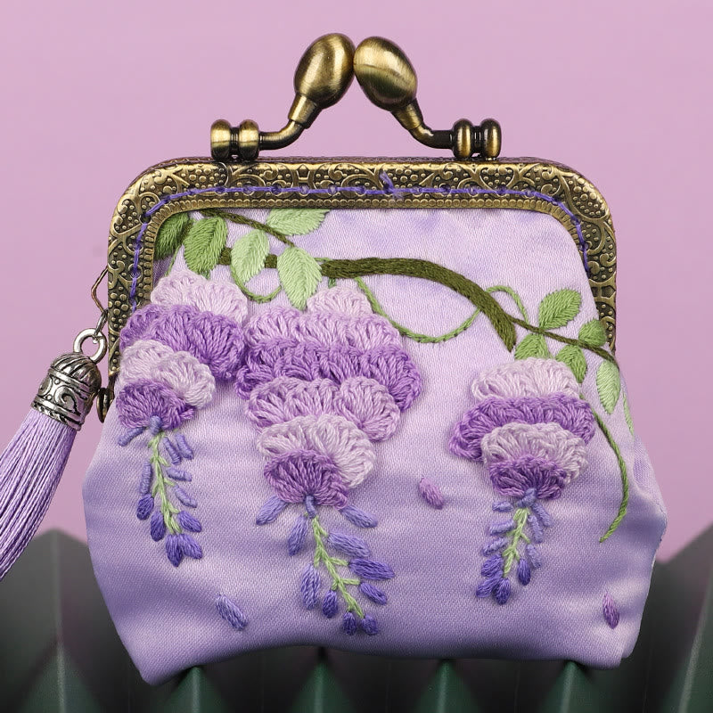 Handmade Mini Lock Coin Purse Kit |  Vintage Jewelry Bag  | Exquisite Birthday Gifts  - Purple Flowers - image 0