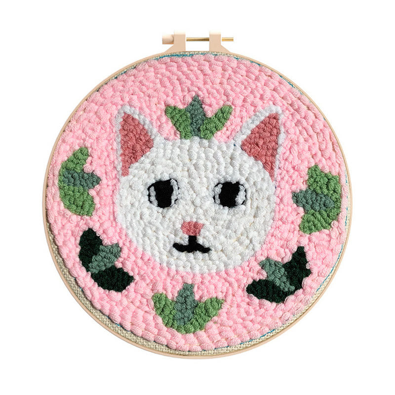 White Cat Punch Needle Kit - Creative Handmade Craft | Great Gift For Cat Lovers - White Cat Punch Needle Kit - image 0