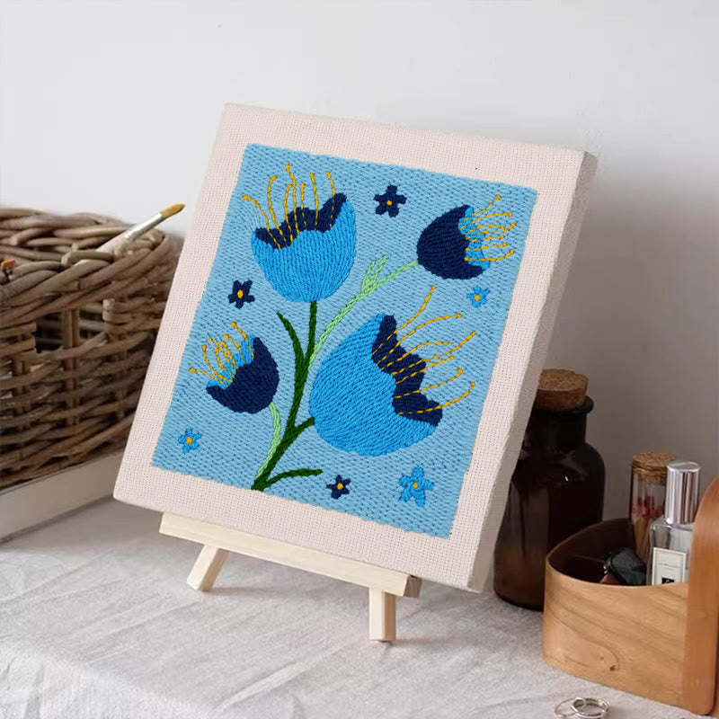 Blue Floral Square Punch Needle Kit - Flower Collection Craft | Creative Beginners Kit - image 6