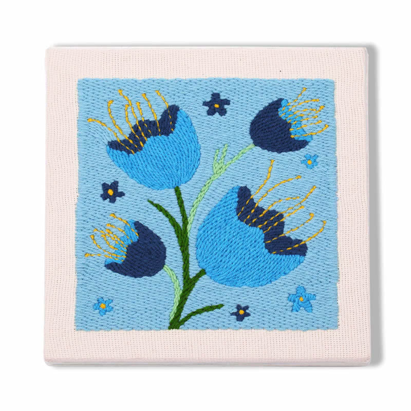 Blue Floral Square Punch Needle Kit - Flower Collection Craft | Creative Beginners Kit - Blue Floral Square Punch Needle Kit - image 0