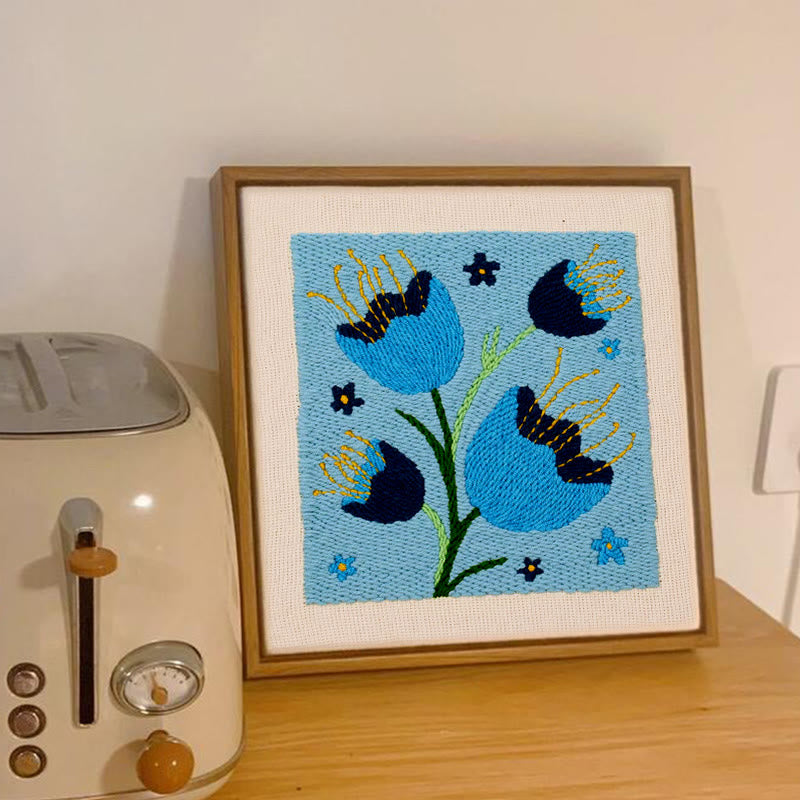 Blue Floral Square Punch Needle Kit - Flower Collection Craft | Creative Beginners Kit - image 8