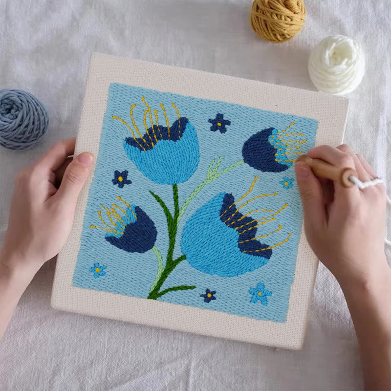 Blue Floral Square Punch Needle Kit - Flower Collection Craft | Creative Beginners Kit - image 2