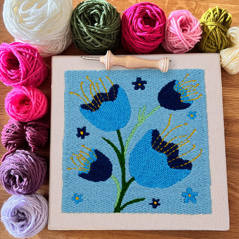Blue Floral Square Punch Needle Kit - Flower Collection Craft | Creative Beginners Kit - image 3