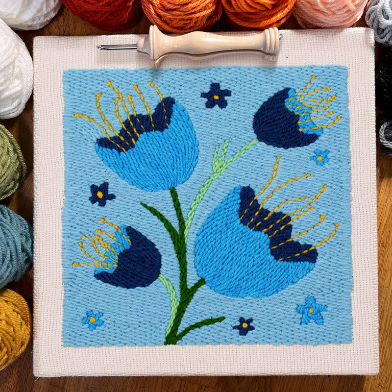 Blue Floral Square Punch Needle Kit - Flower Collection Craft | Creative Beginners Kit - image 5