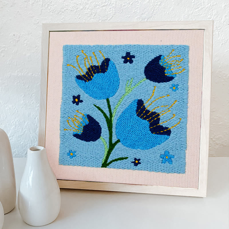 Blue Floral Square Punch Needle Kit - Flower Collection Craft | Creative Beginners Kit - image 4