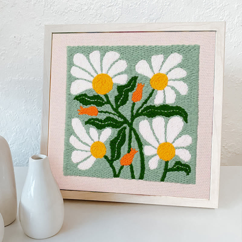 Green Floral Square Punch Needle Kit - Easy Handmake Craft | Great Room Ornament - image 4