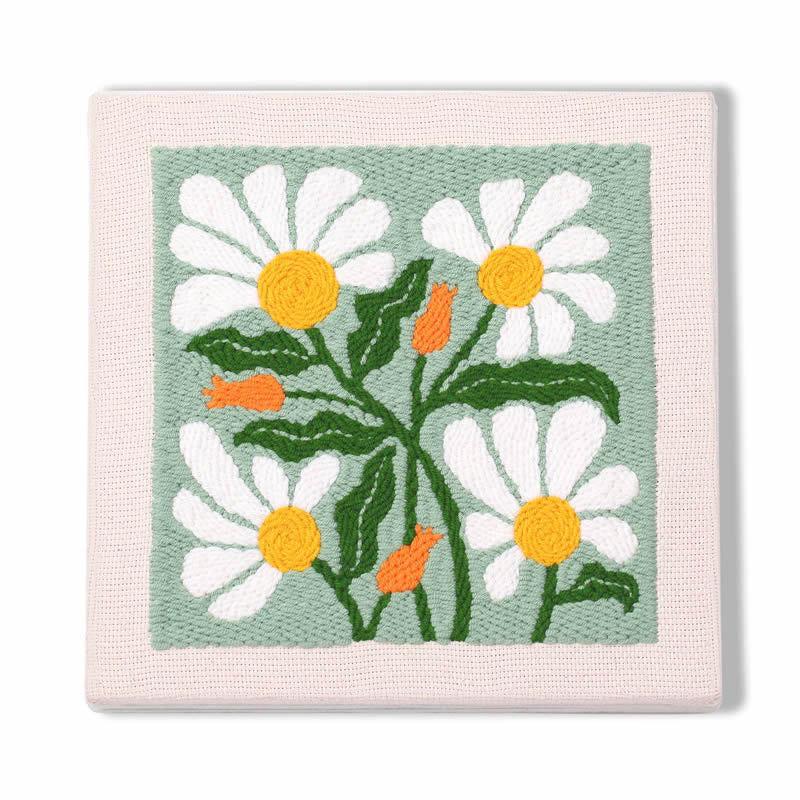 Green Floral Square Punch Needle Kit - Easy Handmake Craft | Great Room Ornament - Green Floral Square Punch Needle Kit - image 0